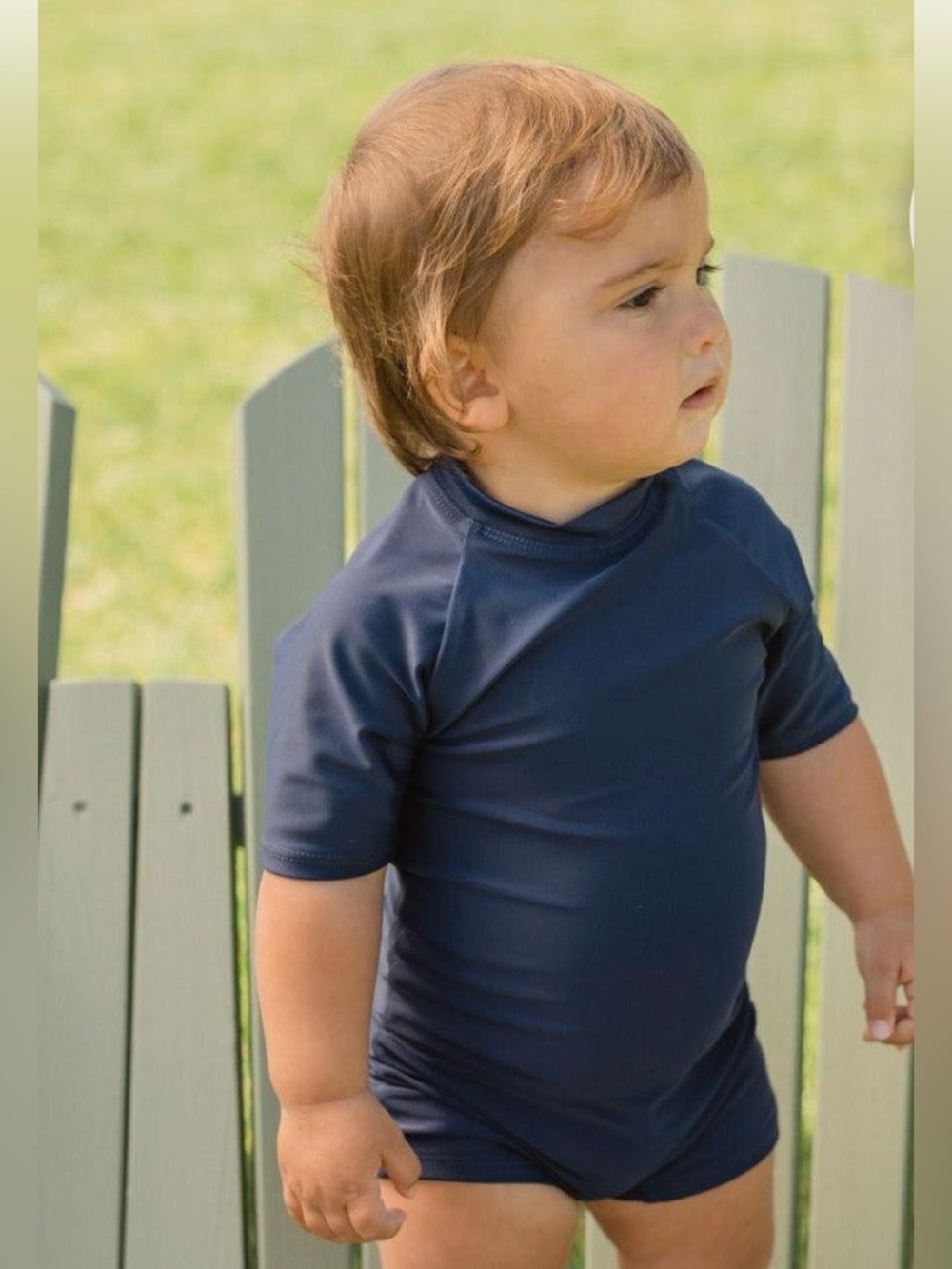 Minnow unisex midsummer navy rashguard one piece, size 3/4T EUC